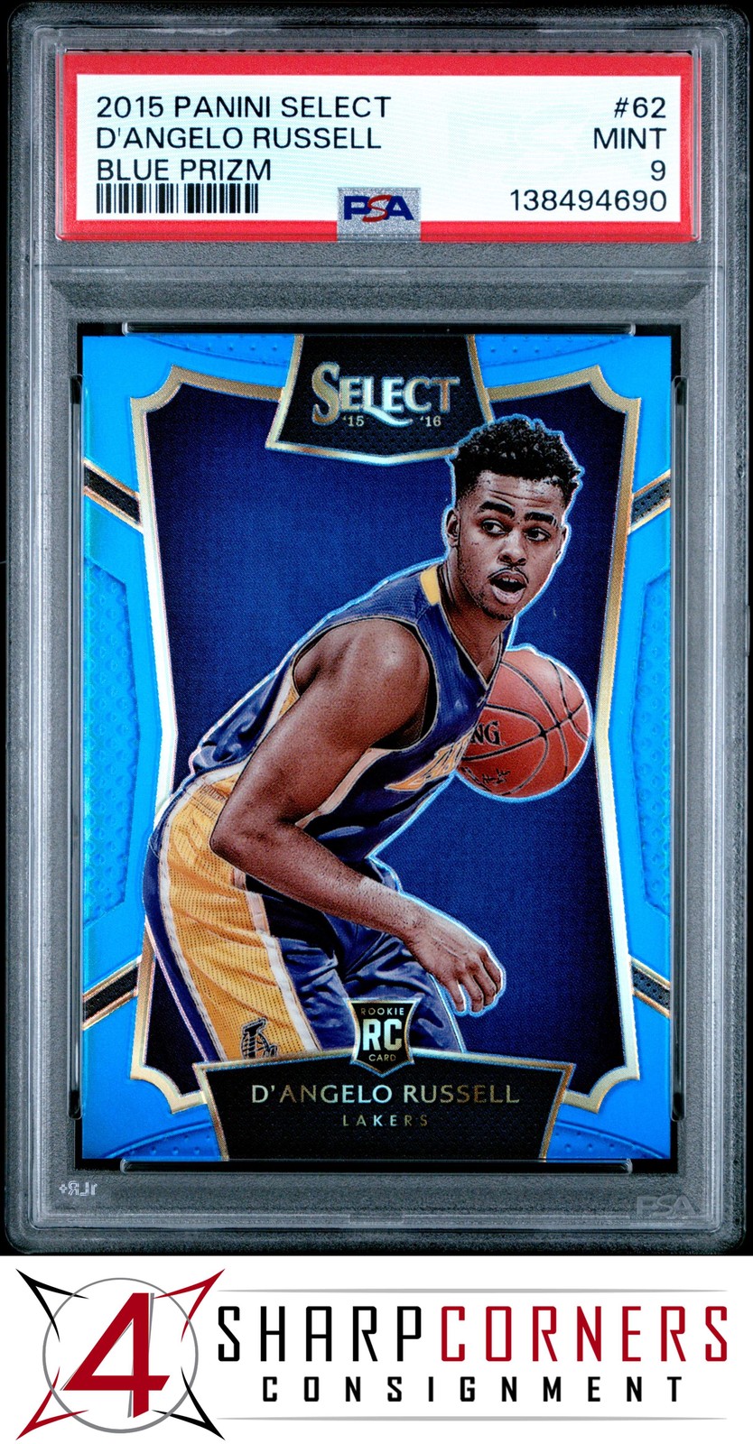 2015 PANINI SELECT BLUE PRIZM #62 D'ANGELO RUSSELL RC #/249 PSA 9