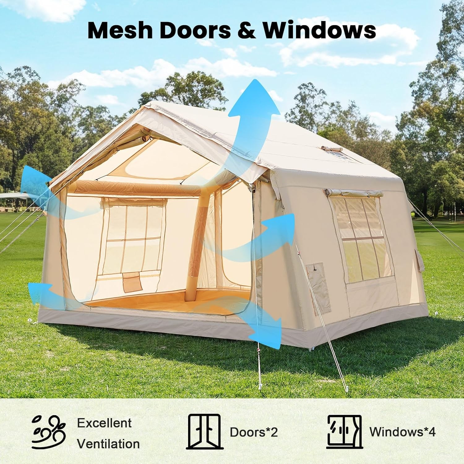 Oversized Inflatable Tents for Camping With Pump Canopy 2 Rooms 13ftX9ft