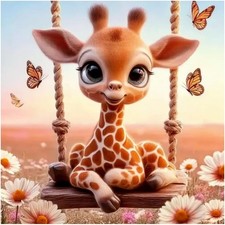 5D Diamond Painting Kit for Adults, Giraffe Swing Multicolour