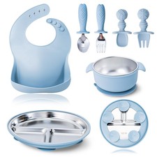 7 Pieces 304 Stainless Steel Baby  Toddler Feeding Set - Suction Divided Pla...