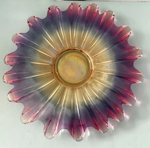 Vintage Federal Scalloped Edge Ombré Carnival Iridescent Celestial Plate