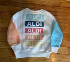 ALDI Gear Kids Pullover Sweatshirt 3T White Blue Peach Logo Graphic Crew