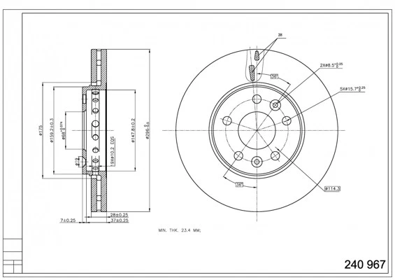 2x BRAKE DISC 240 967 FOR RENAULT TRAFIC/III/Van/Bus/Platform/Chassis  NISSAN - Image 2 of 4
