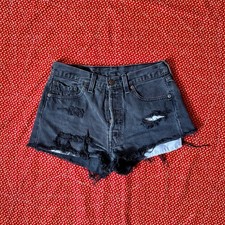 Levis USA made 501 Vintage Black Distressed Cut Off Shorts Butterfly Patch W29