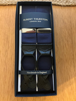 ALBERT THURSTON NAVY RIGID LEATHER END BRACES