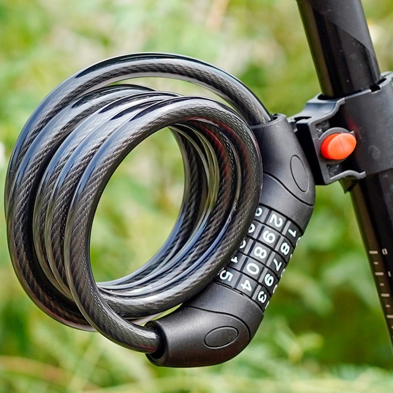5-Digit Combination Password Bike Lock Cable Bicycle Chain Lock Black Color New
