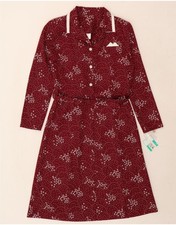 VINTAGE Womens Long Sleeve A-Line Dress UK 12 Medium Burgundy Floral AF06