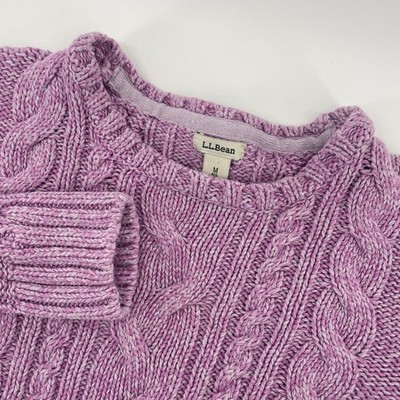 L.L. Bean Cable Knit Sweater Womens Medium Purple Cotton Pullover