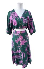 Maison d  Am lie Paris Tropical Palm 2 Piece Set XS Green Pink Crop Top Skirt