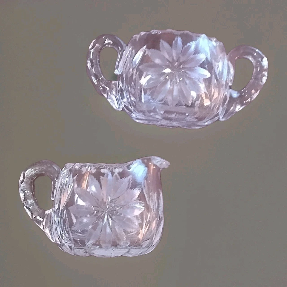 Azucarero y flor crema de vidrio transparente corte brillante americano Atq pesado Foto 2 de 4