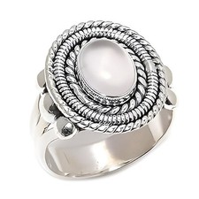 925 Sterling Silver Ring, Rose Quartz Oval Shape Handmade Gemstone Adjustable