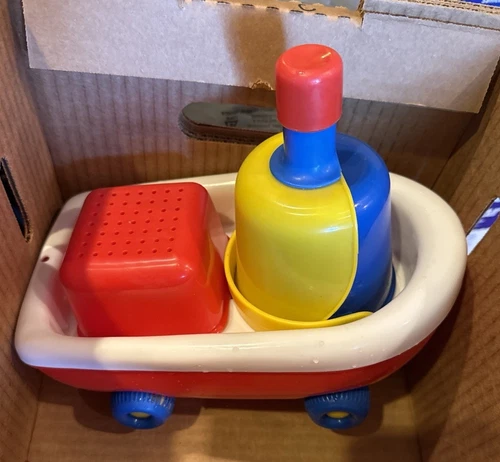 Vintage Ambi Toy  TUG BOAT Sand Toy Pull Along, Paul, Funnel, Shovel, Sieve