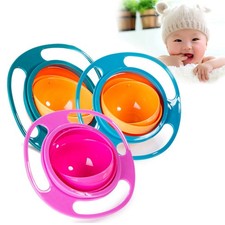 Gyro Bowl Rotate Spill-Proof Bowls with Lid Plastic Creative Dishes Feeding Bowl