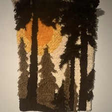 Handmade Latch Hook Rug Forest Sunset Scene Forest Landscape Wall Hanging Decor