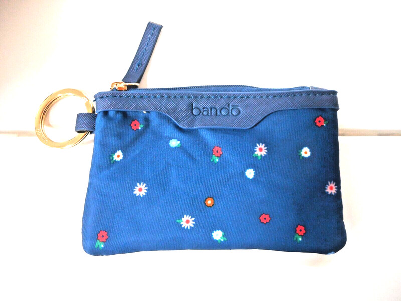 BRAND NEW Ban.do Blue Floral TRAVEL ZIP WALLET w/ ID Case Key Fob