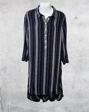 Max Edition Women’s XL Navy Blue Striped Hi-Low Tunic Top Roll Tab Sleeves