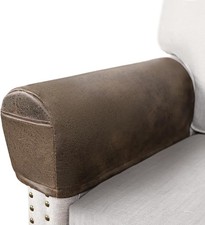 Leather Look Couch Arm Covers Set of 2 Armrest Covers for Medium Light Brown