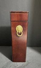 Vintage The Bombay Company Wooden Box Match Holder with Brass Lion 13" Tall
