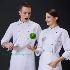 Womens Mens Waterproof Chef Coat Long Sleeve Kitchen Work Jacket Clothes Unisex