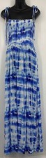Forever 21 Women Tie Dye Maxi Dress Size Medium M Blue White Rayon Tie Strap New