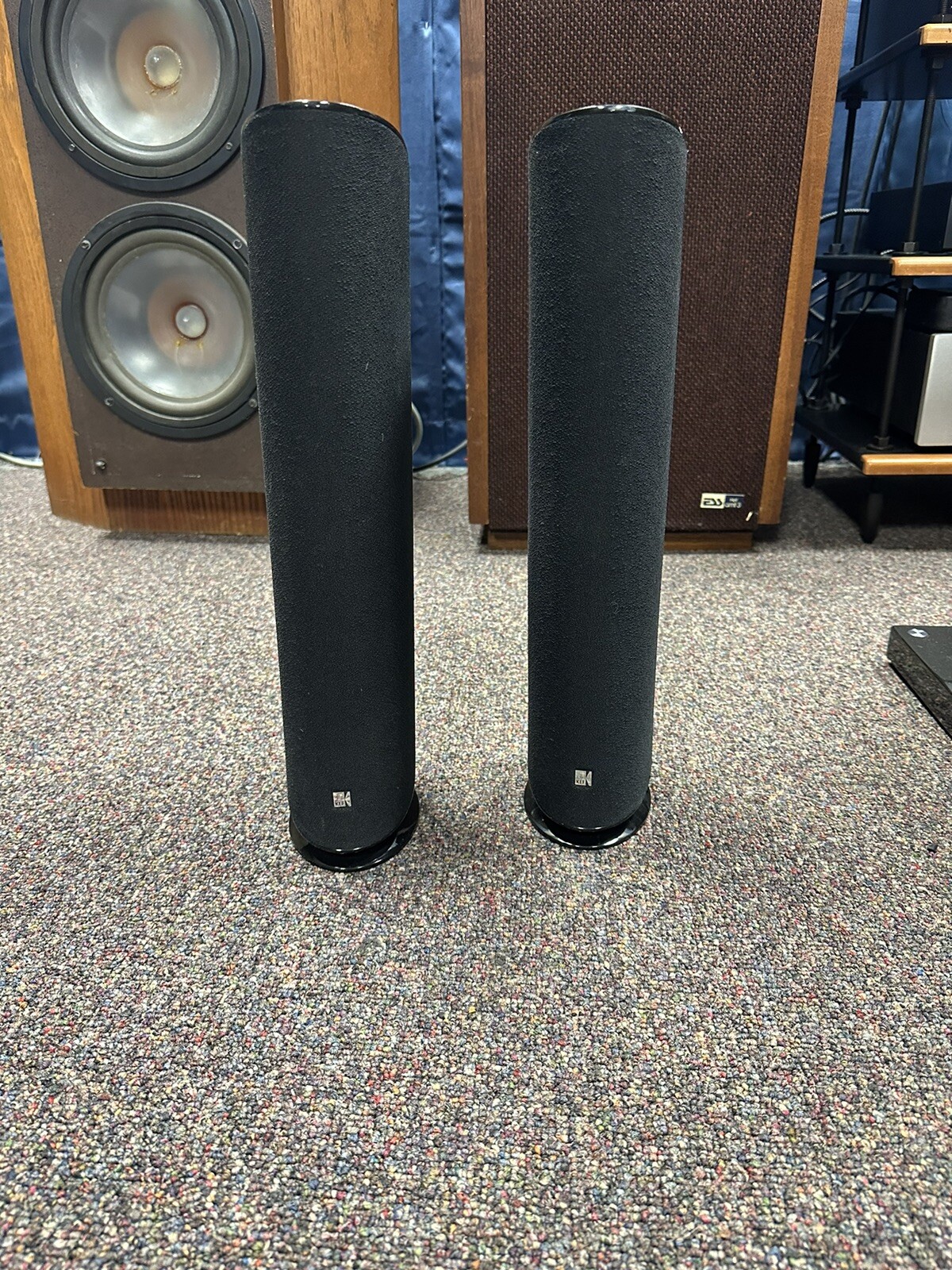 Pair Of Black KEF AUDIO HTS 5001.2 SURROUND SPEAKERS On Stands eBay