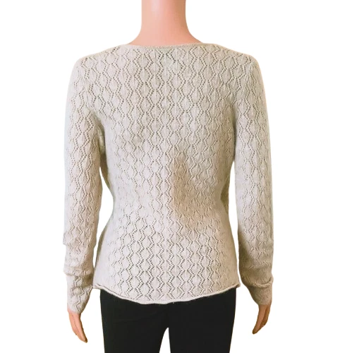 Lambswool & Angora Wrap Sweater L Fenn Wright Manson Cream Diamond Pattern - Image 3 of 4