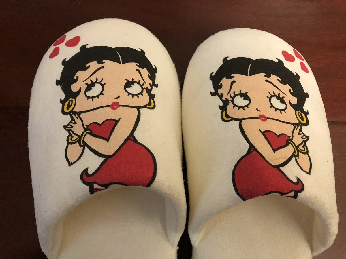 Betty Boop Women s Plush Non Skid Slippers White M 7 8 Excellent