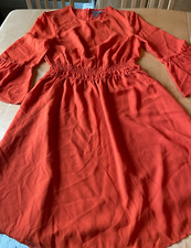 NWT H & M SHEER BELL SLEEVES FIT FLARE WOMENS SZ 6 ORANGE DRESS