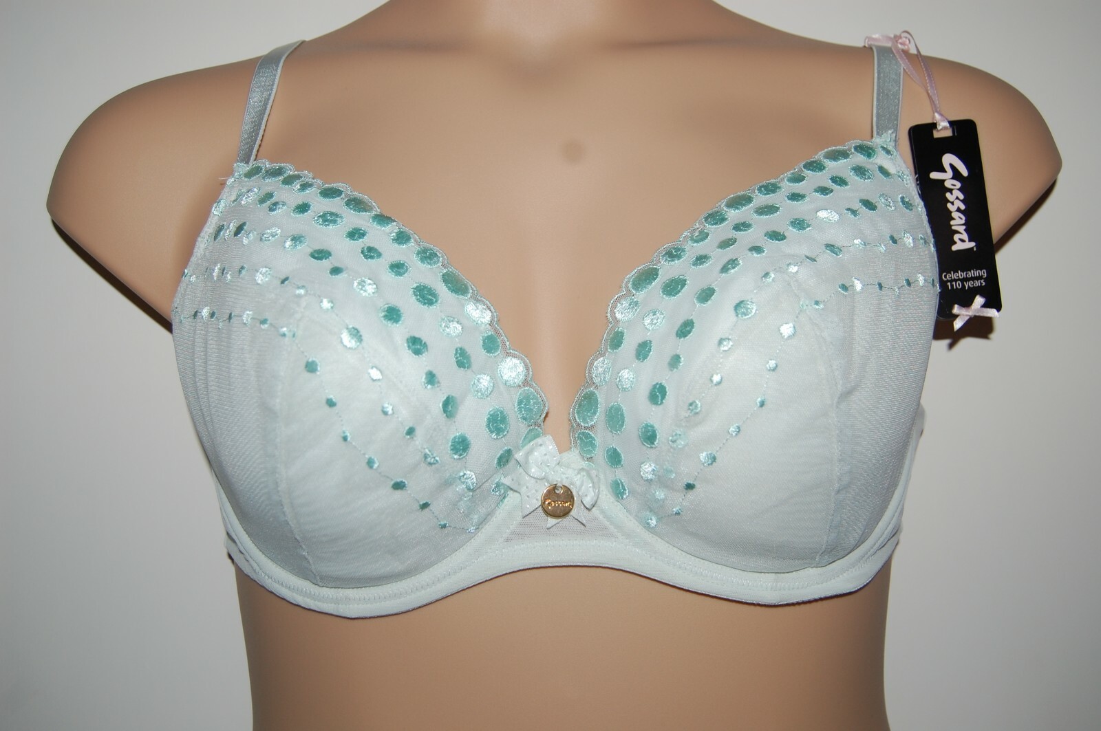 Gossard Dotty Plunge Padded Underwired Bra Spearmint UK 30G BNWT