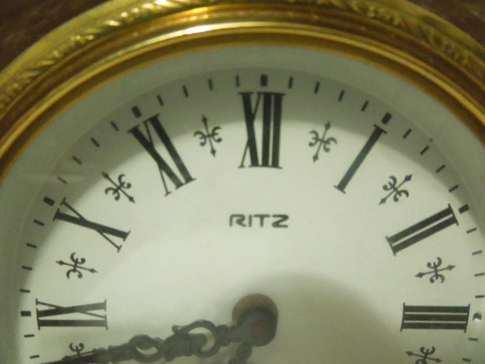 Ritz Wind-Up Alarm Clock Brown Marble w/ Brass Accents Rotating Dial Over 7 Lbs. - Image 3 of 4
