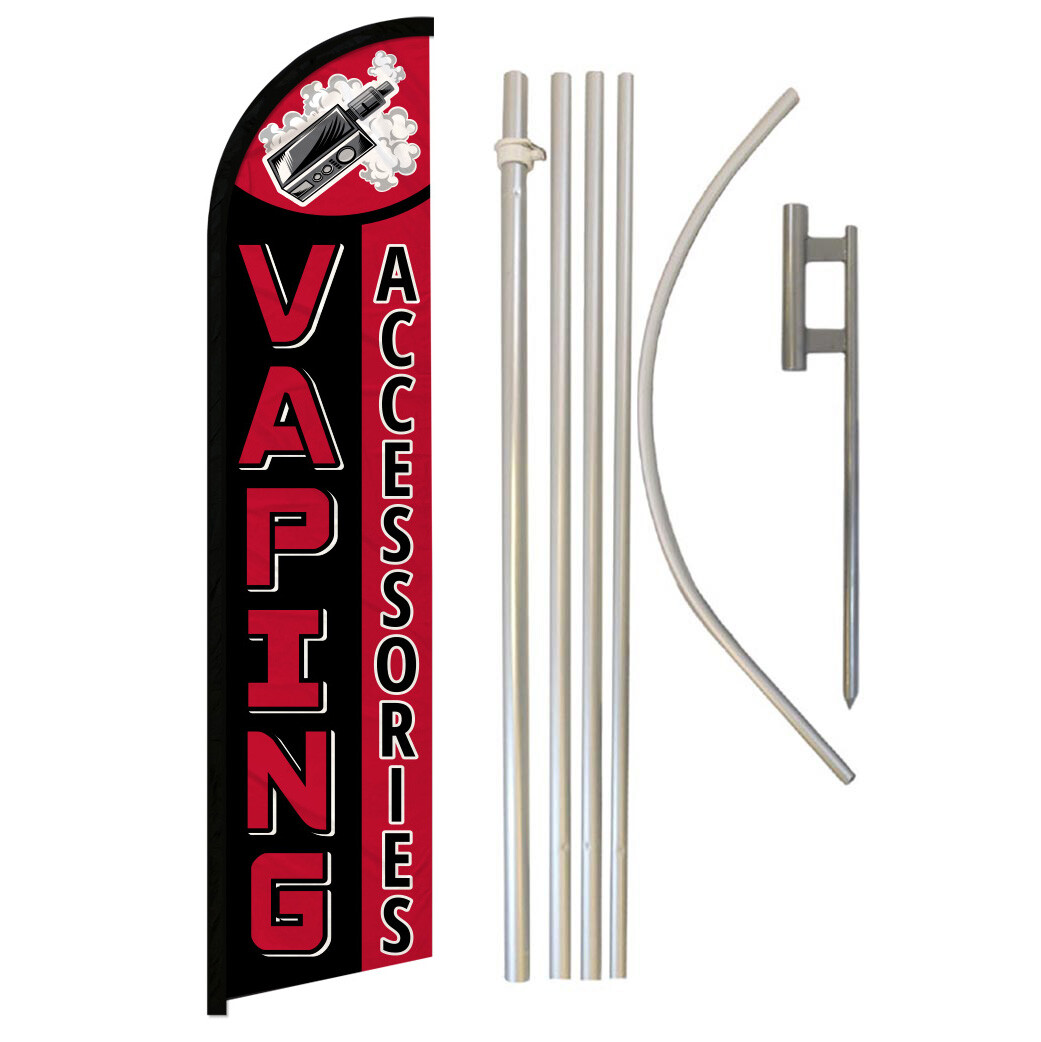 Smoke Shop Full Curve Windless Swooper Flag & Pole Set Vape 
