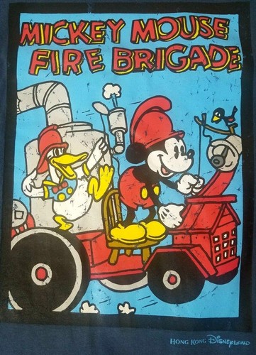 Disneyland Kid's Mickey Mouse Long Sleeve T-shirt Large Navy Blue Fire Brigade - Picture 3 of 5