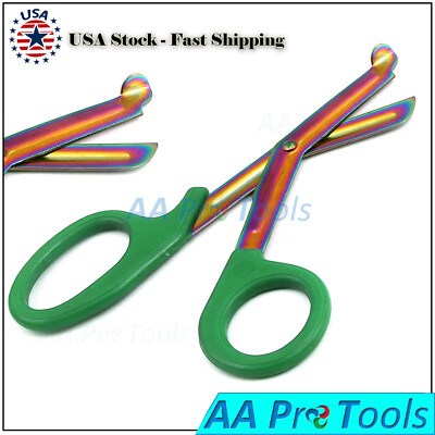 Green Heavy Duty TRAUMA EMT/PARAMEDIC UTILITY SHEARS Multi Rainbow Color Blades