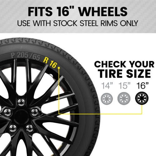 Tapacubos 16" Negro Cubiertas de Rueda A Presión Cubiertas de Llanta Paquete de 4 Cubiertas de Rueda de Coche para Coches Foto 3 de 4