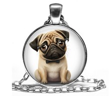 Pug Caricature Puppy Dog Pendant Necklace Humorous Pug Mom Photo Jewelry Gift