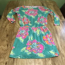 Lilly Pulitzer Green Pink Long Sleeve Stretchy Dress Beach Floral Size Small