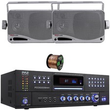 Pyle PD3000BAH 4000W Receiver, 2x 3.5'' 200 Watt Mini Box Silver Speakers W/Wire