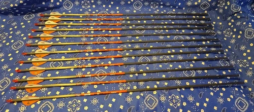 12 BARNETT BLOODSPORT HUNTER 5575 CARBON ARROWS COMPLETE BLAZER VANES
