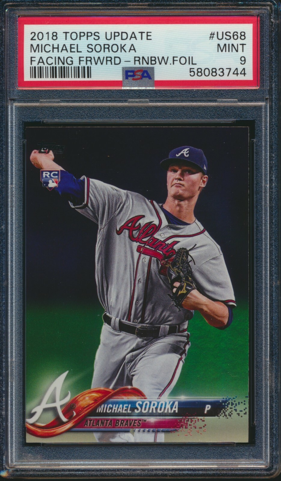 2018 Topps Update Rainbow Foil US68 Michael Mike Soroka RC Graded PSA 9 Mint