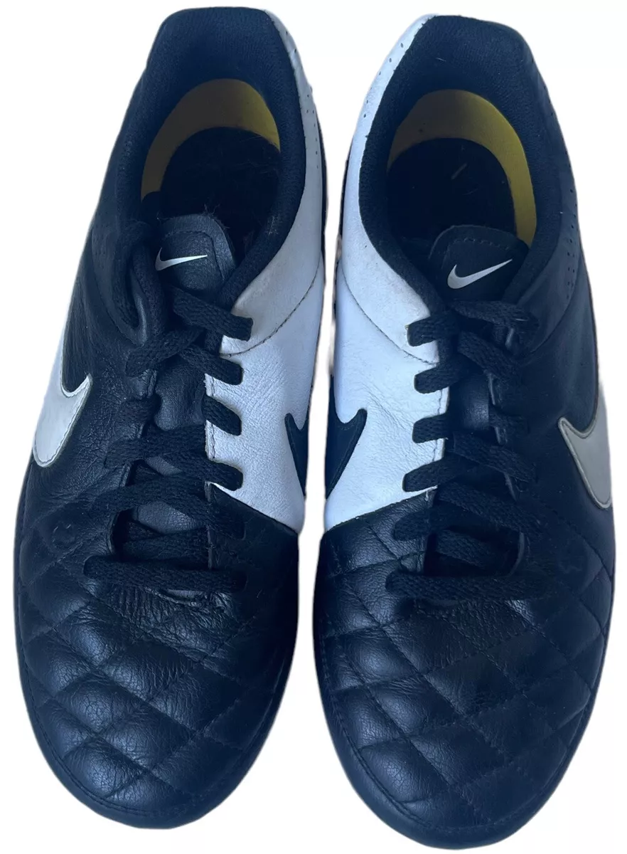Nike Tiempo Genio Cleats Youth 5.5 Black White Leather Football Soccer Shoes