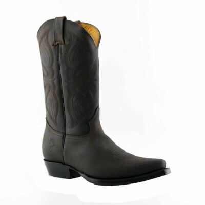 Grinders Mens Louisiana Brown Leather Boots Cuban Heeled Cowboy Boots