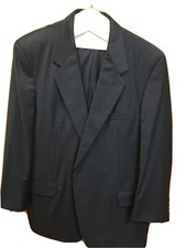 Traje a rayas Tessuto Arona-Cesana italiano de dos piezas azul marino 46R