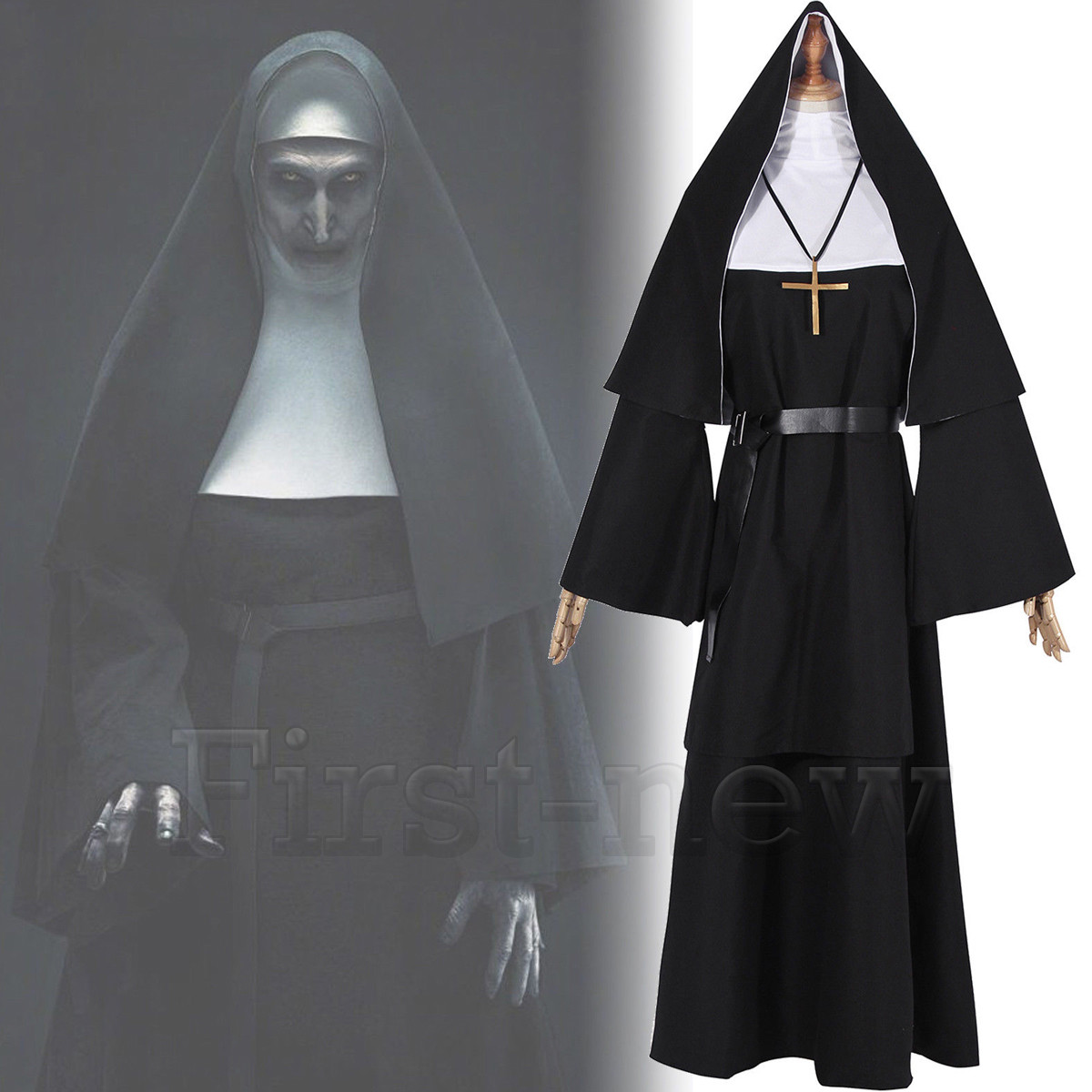 For The Conjuring Scary Suit The Nun Valak Cosplay Costume Women Nun Robes  Dress