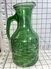 Vetreria Etrusca VE A Italy Green Handled Ribbed Pressed Glass Pitcher
