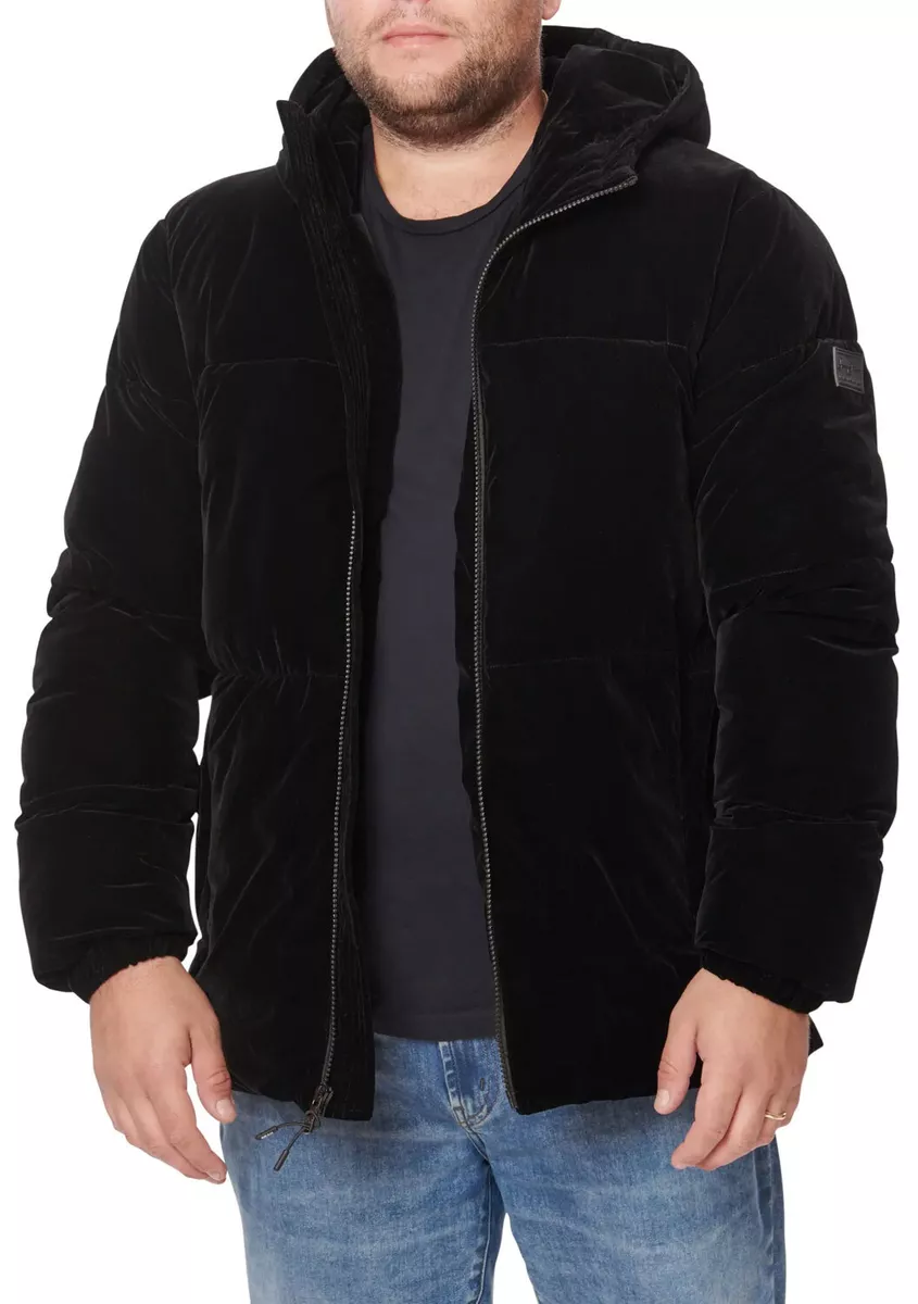 Sean John Mens Quilted Hooded Velvet Puffer Jacket Black NWT