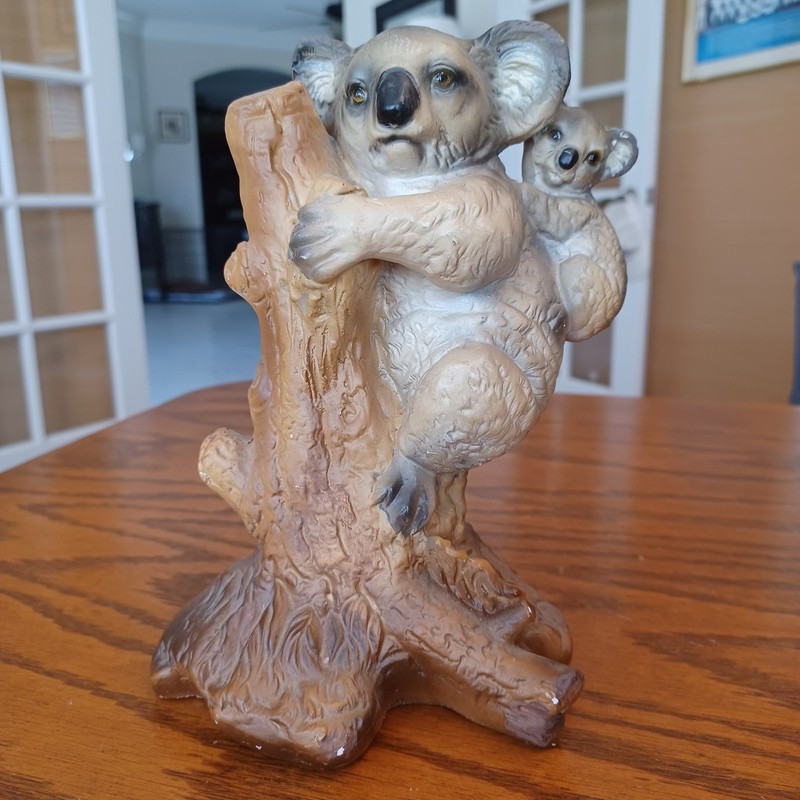 Vintage Koala Bear with Baby Chalkware Figurine Statue Brown 7.5 in