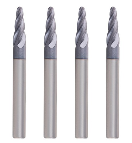 4PC 3/32" Carbide Endmill 4 Flute Ball Nose 7deg taper per side TiAlN - Afbeelding 1 van 7