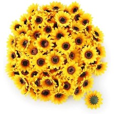 100Pcs Yellow Artificial Flower Heads Mini Fake Sunflower Decorative Fabric
