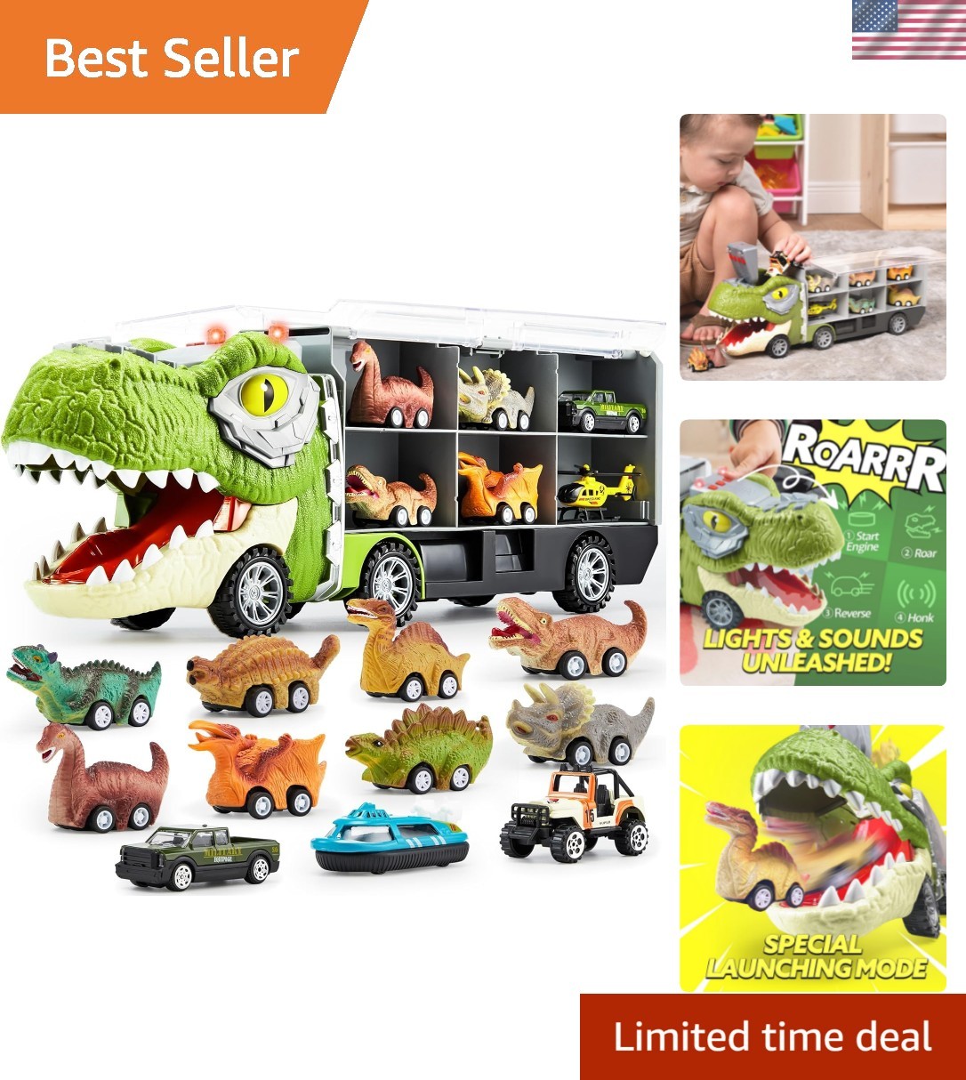Big Dinosaur Transport Carrier with Pull Back Cars - Engaging Play for Toddlers