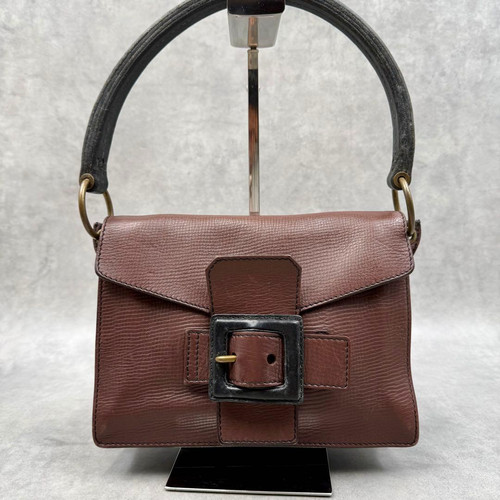 MIU MIU 90s Archive Madras Embossed Logo Shoulder Bag Brown Y2K Prada Rare F/S